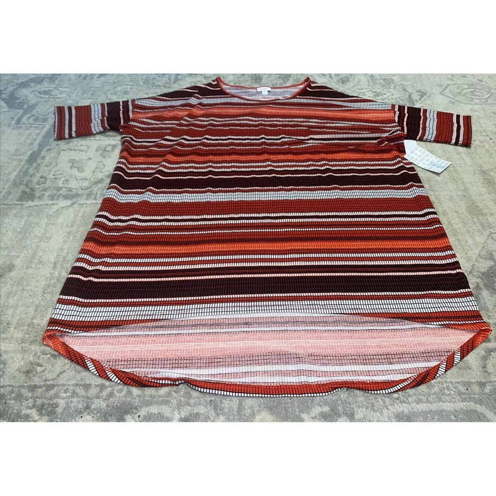 New Lularoe Irma XL Multicolored Print Stripe Design Shirt‎ shirt Sleeve Womens